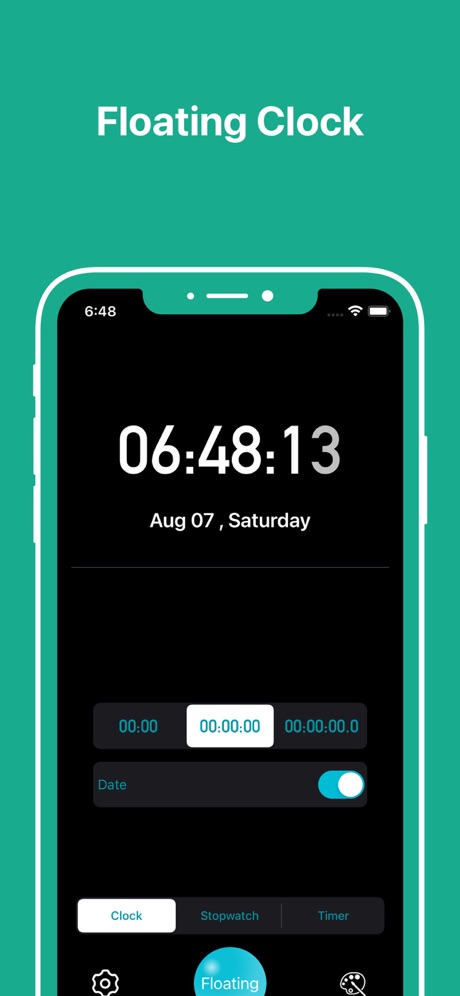 Floating Clock App Screenshot - Stopwatch and settings - 悬浮时钟秒表和设置界面截图